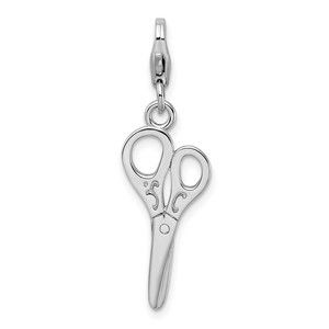 Sterling Silver Polished 3-D Scissors Bracelet Charm with Fancy Lobster Clasp
